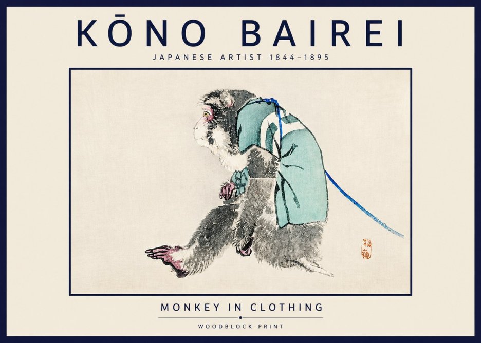 Kōno Bairei Monkey in Clothing No3 - Plakát