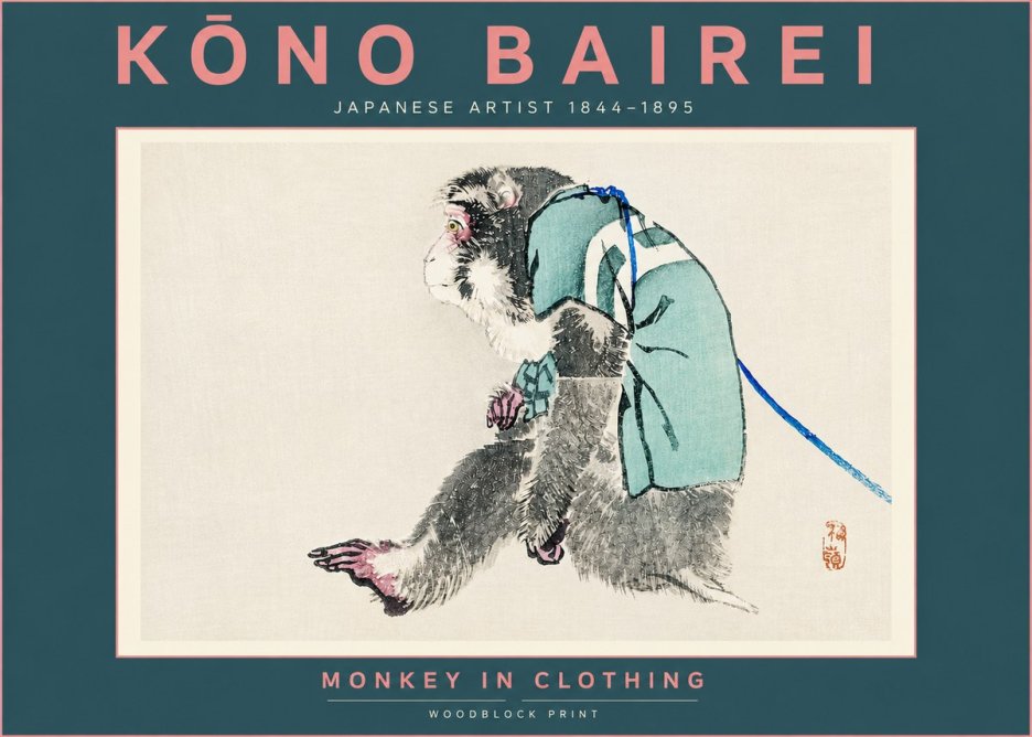 Kōno Bairei Monkey in Clothing No4 - Plakát