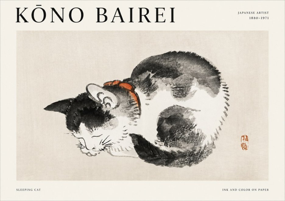 Kōno Bairei Sleeping Cat No1 - Plakát