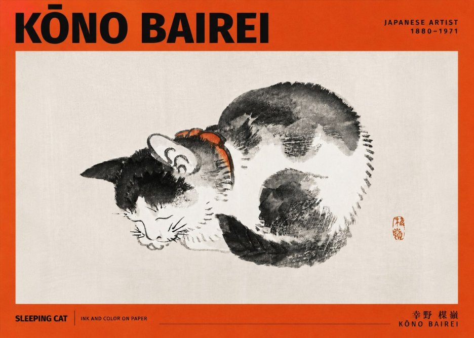 Kōno Bairei Sleeping Cat No4 - Plakát