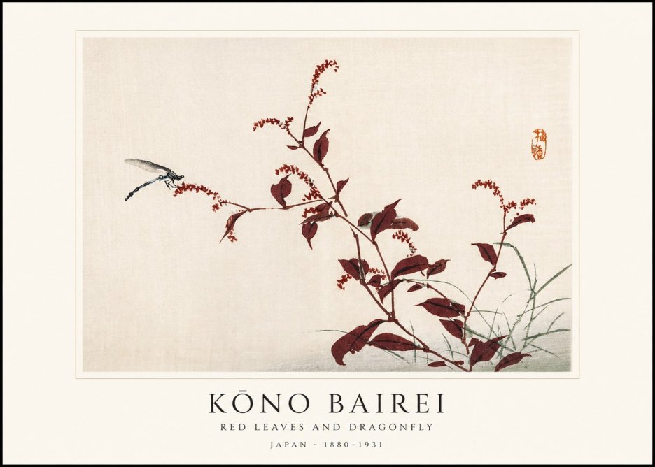 Kōno Bairei Red Leaves and Dragonfly No1 - Plakát