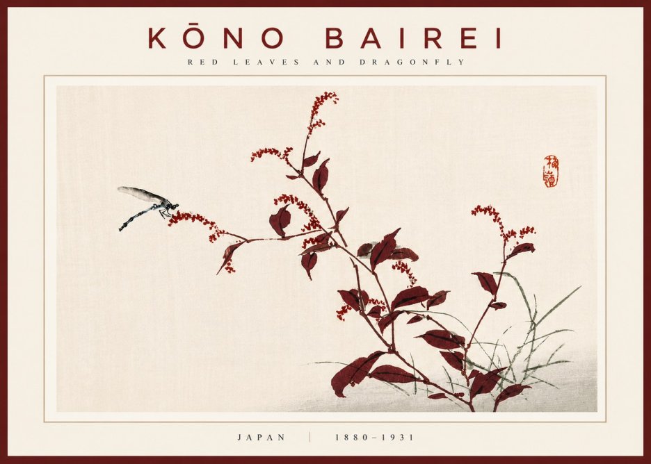 Kōno Bairei Red Leaves and Dragonfly No5 - Plakát