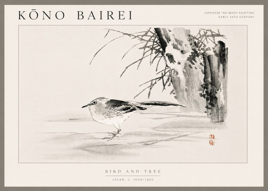 Kōno Bairei Bird and Tree No6 - Plakát