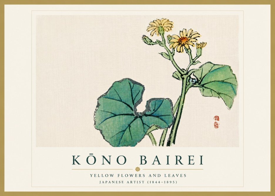 Kōno Bairei Yellow Flowers and Leaves No6 - Plakát