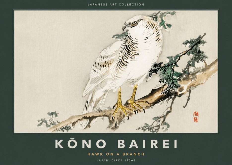 Kōno Bairei Hawk on a Branch No2 - Plakát
