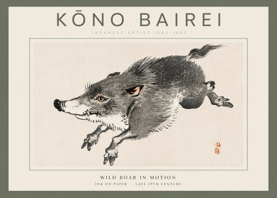 Kōno Bairei Wild Boar in Motion No2 - Plakát