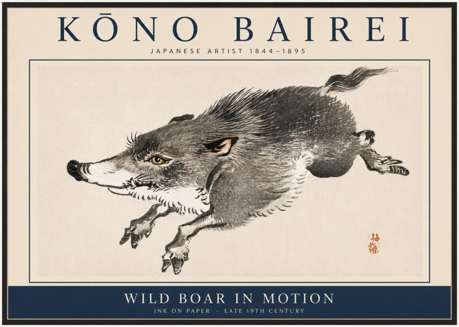 Kōno Bairei Wild Boar in Motion No3 - Plakát