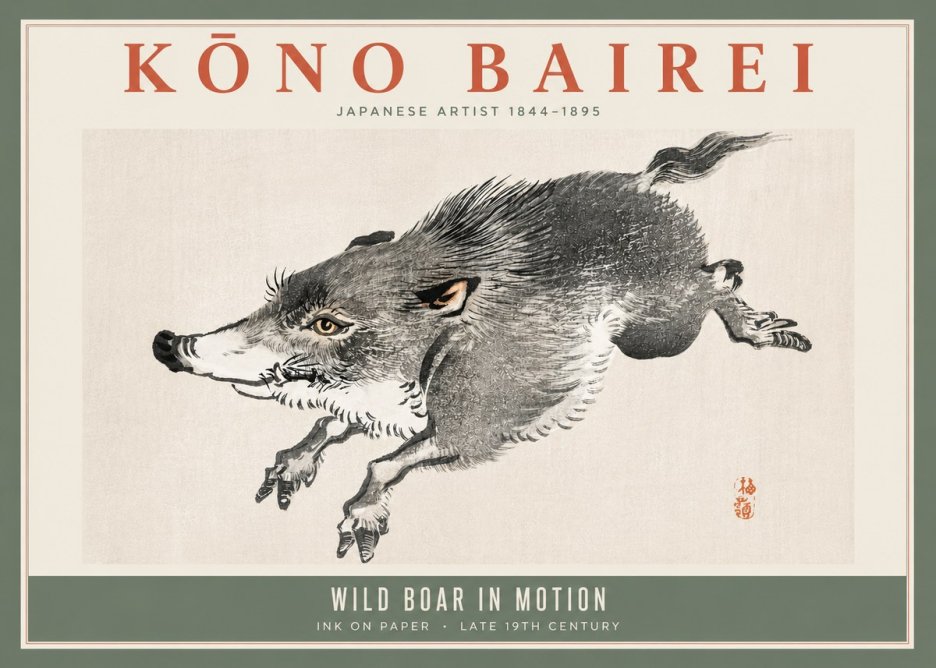 Kōno Bairei Wild Boar in Motion No5 - Plakát