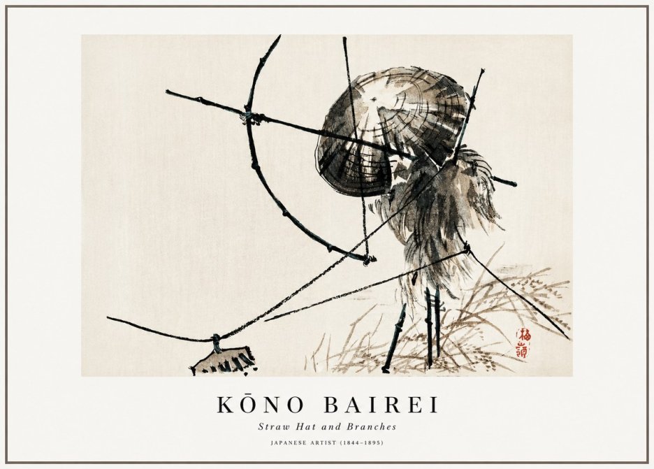 Kōno Bairei Straw Hat and Branches No1 - Plakát