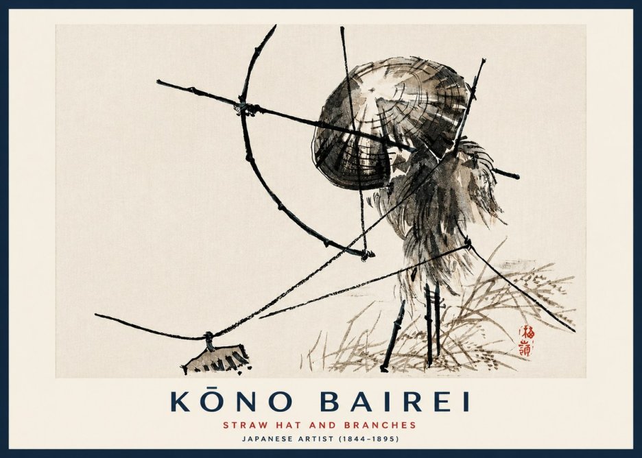 Kōno Bairei Straw Hat and Branches No3 - Plakát