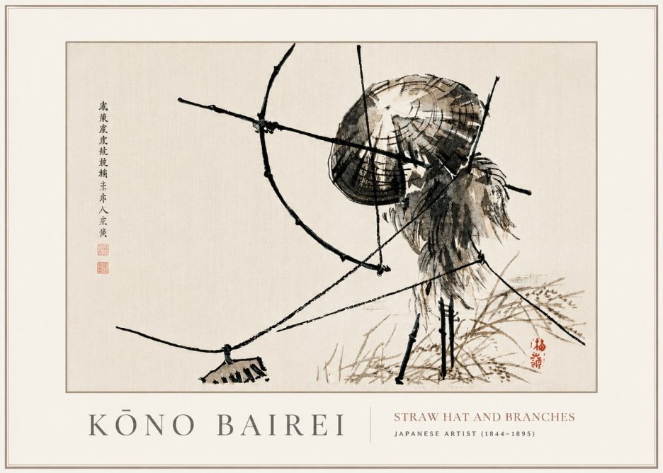 Kōno Bairei Straw Hat and Branches No4 - Plakát