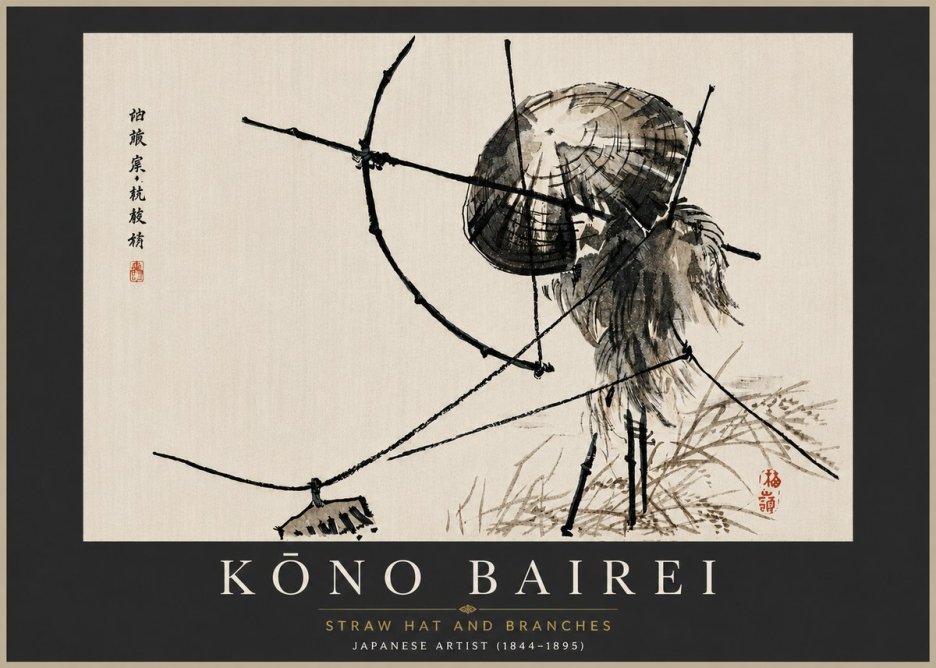 Kōno Bairei Straw Hat and Branches No5 - Plakát