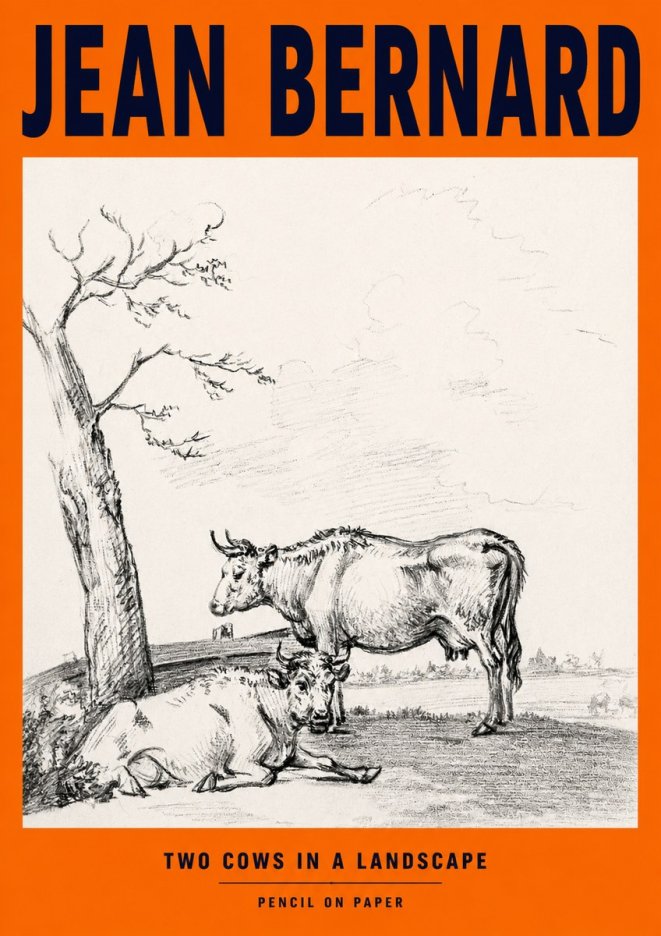 Jean Bernard Two Cows in a Landscape No2 - Plakát