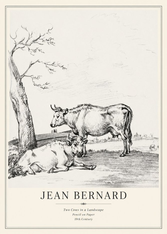 Jean Bernard Two Cows in a Landscape No3 - Plakát