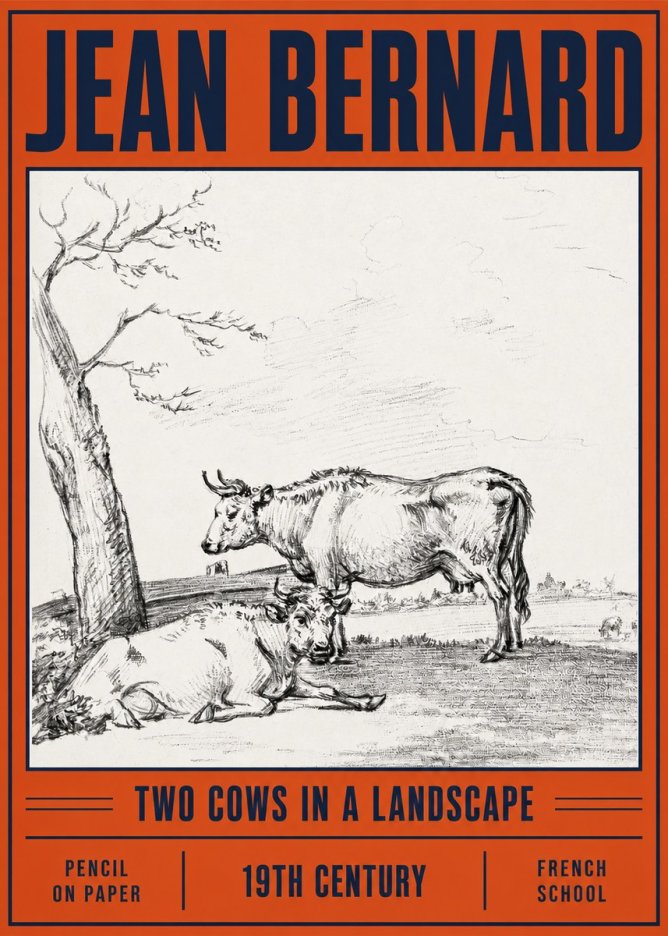 Jean Bernard Two Cows in a Landscape No4 - Plakát