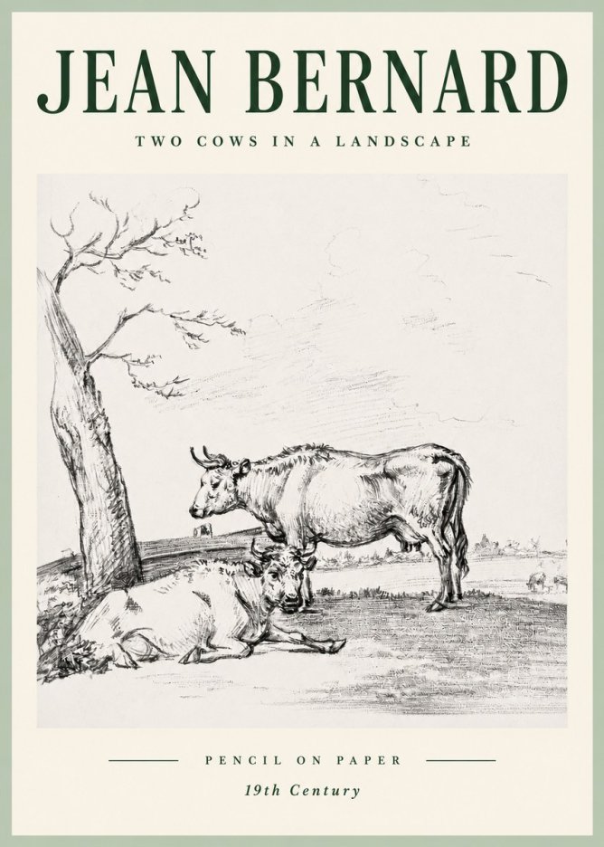 Jean Bernard Two Cows in a Landscape No5 - Plakát