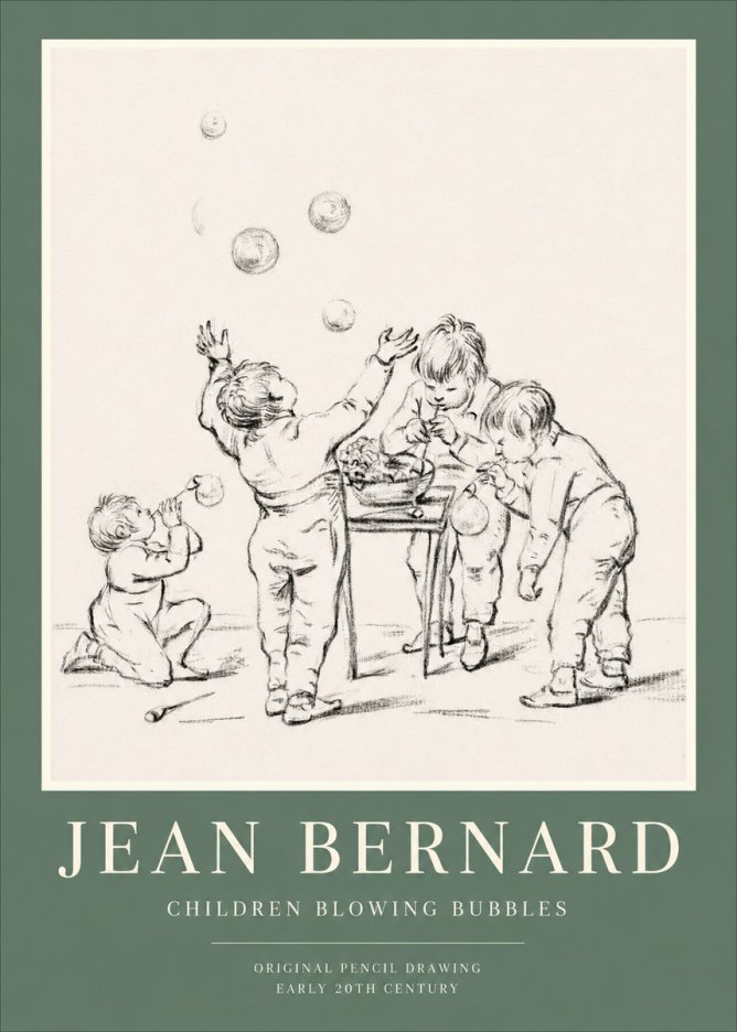 Jean Bernard Children Blowing Bubbles No1 - Plakát