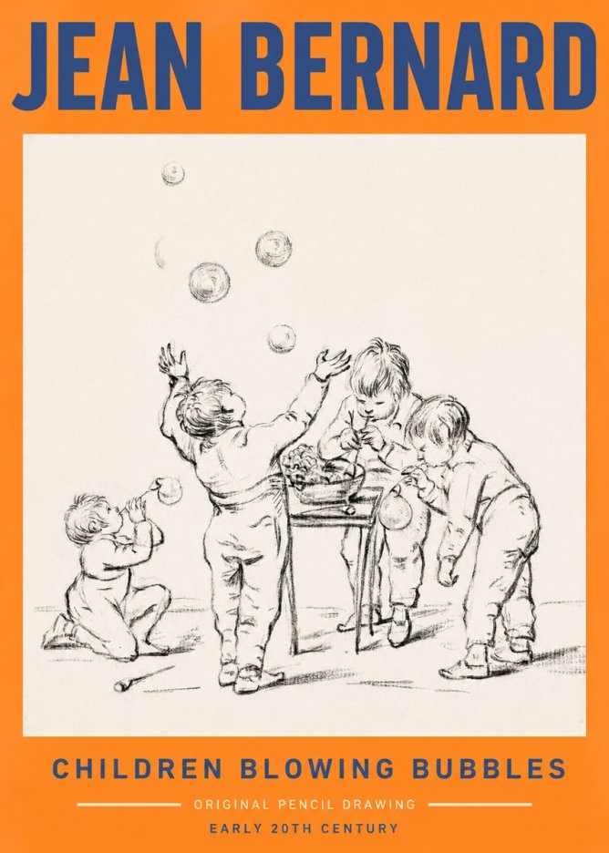 Jean Bernard Children Blowing Bubbles No2 - Plakát
