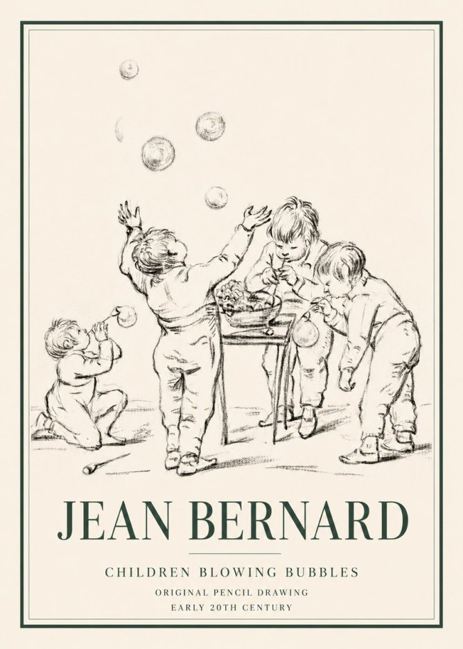 Jean Bernard Children Blowing Bubbles No3 - Plakát
