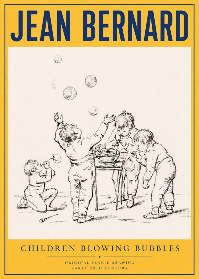 Jean Bernard Children Blowing Bubbles No4 - Plakát