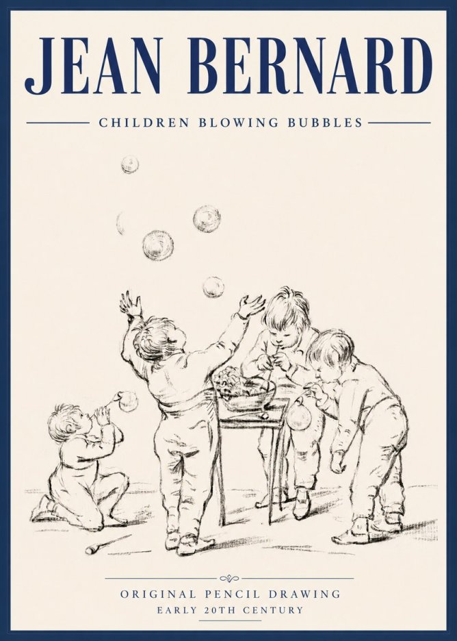 Jean Bernard Children Blowing Bubbles No6 - Plakát