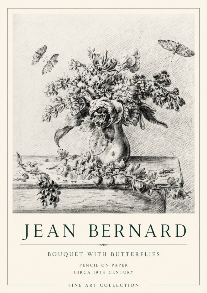Jean Bernard Floral Still Life with Insects No2 - Plakát