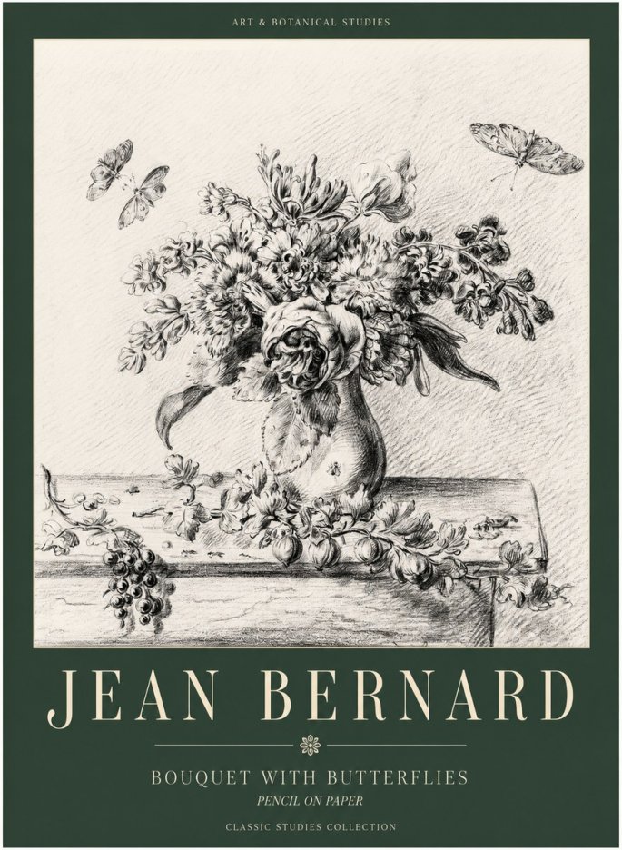 Jean Bernard Floral Still Life with Insects No3 - Plakát
