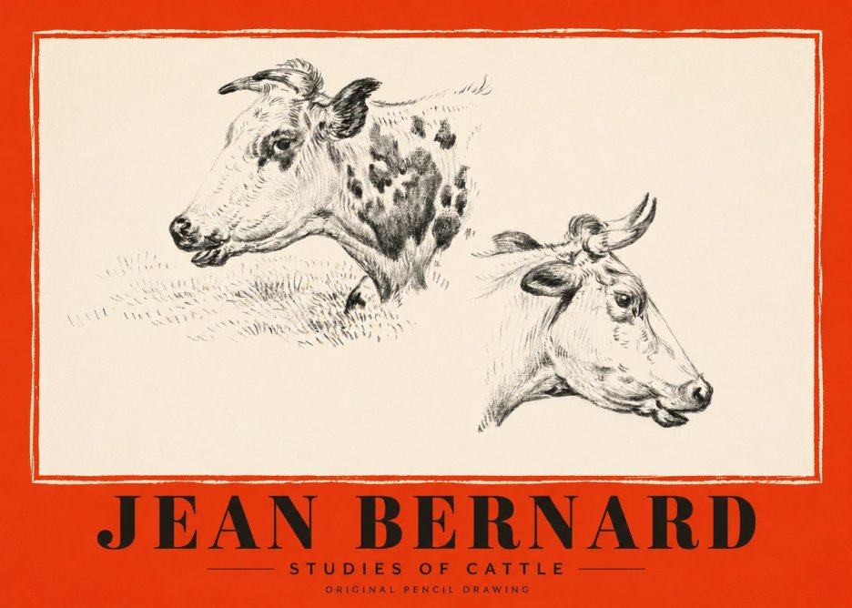 Jean Bernard Studies of Cattle I No2 - Plakát