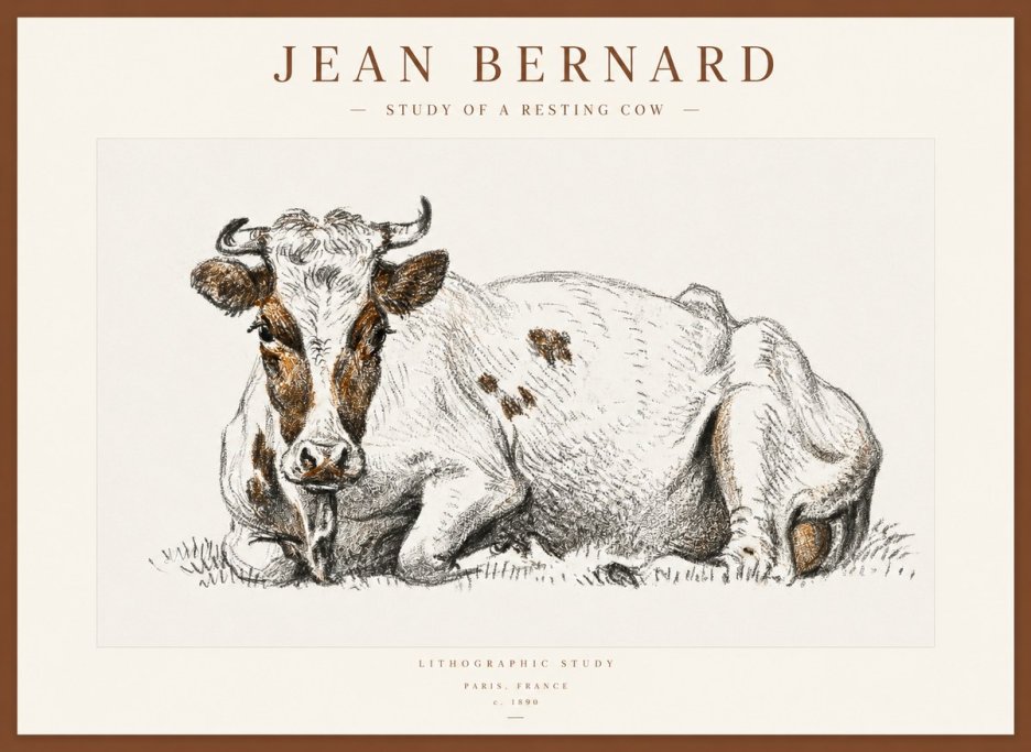 Jean Bernard Study of a Resting Cow III No1 - Plakát