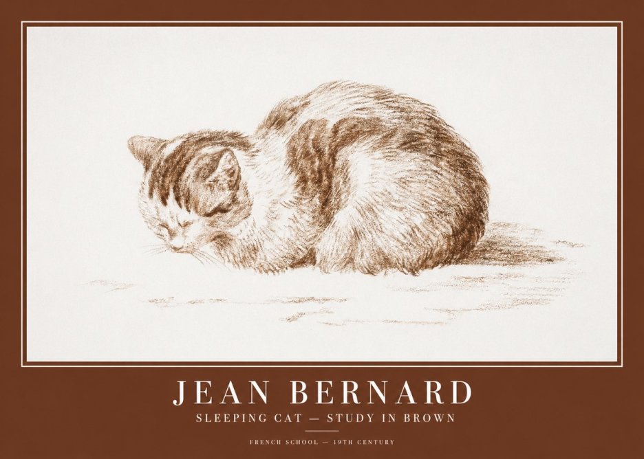 Jean Bernard Sleeping Cat — Study in Brown No1 - Plakát