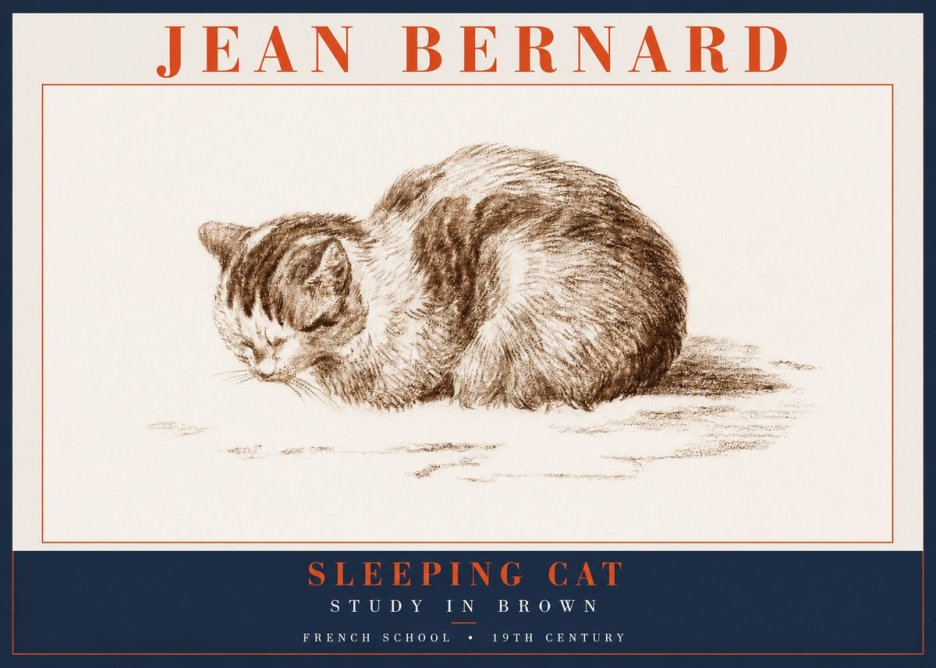 Jean Bernard Sleeping Cat — Study in Brown No2 - Plakát