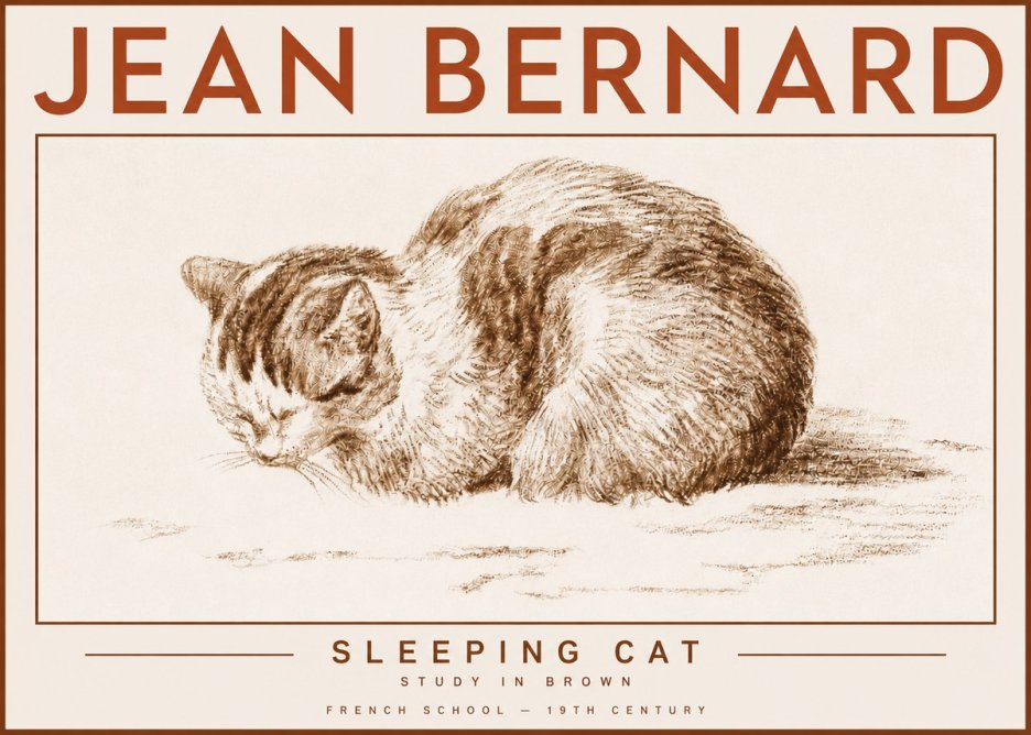 Jean Bernard Sleeping Cat — Study in Brown No4 - Plakát