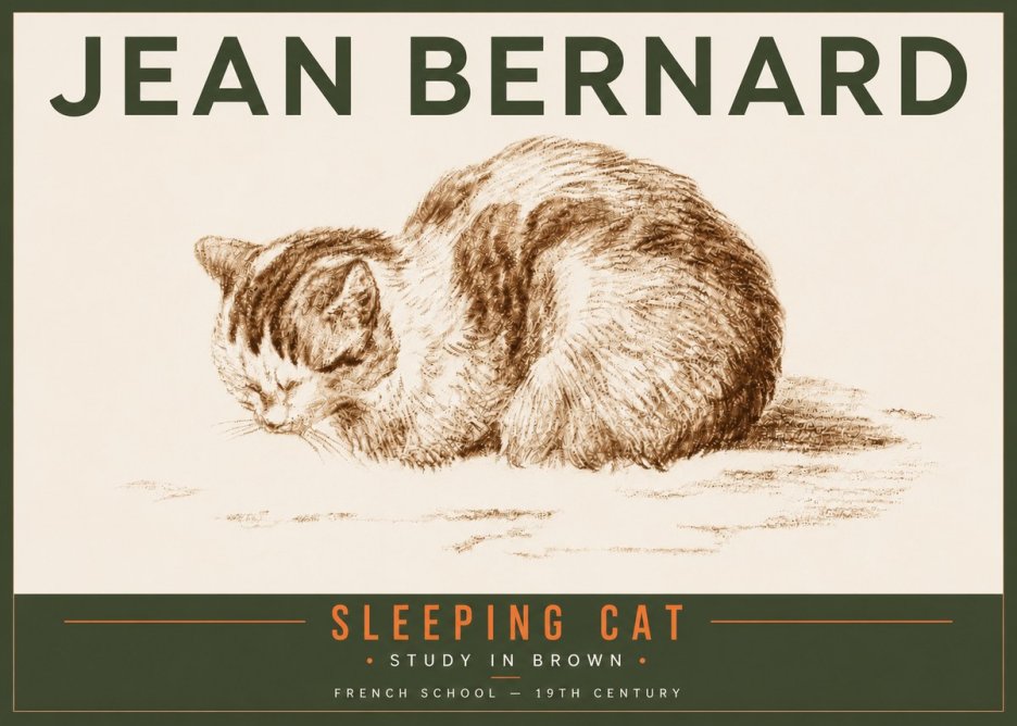 Jean Bernard Sleeping Cat — Study in Brown No5 - Plakát