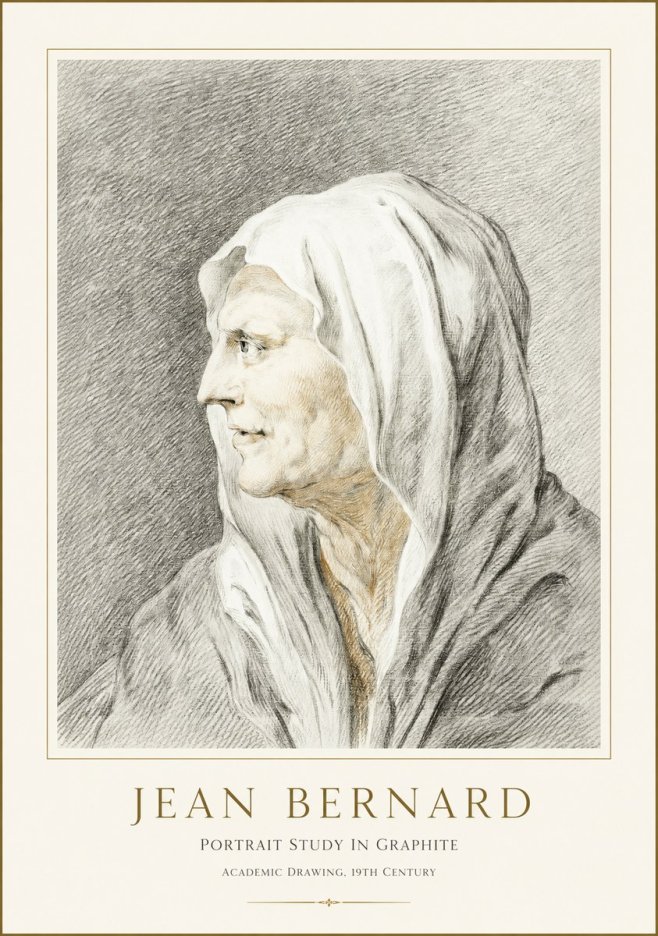 Jean Bernard Profile Study of a Hooded Figure No3 - Plakát