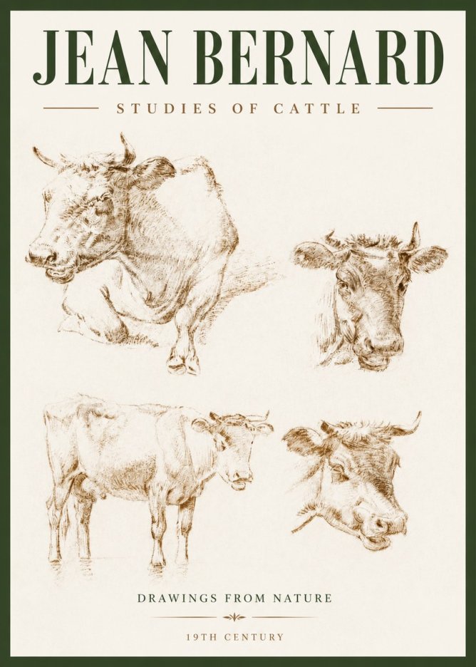 Jean Bernard Studies of Cattle II No2 - Plakát