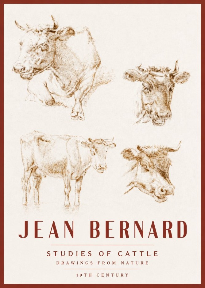 Jean Bernard Studies of Cattle II No3 - Plakát