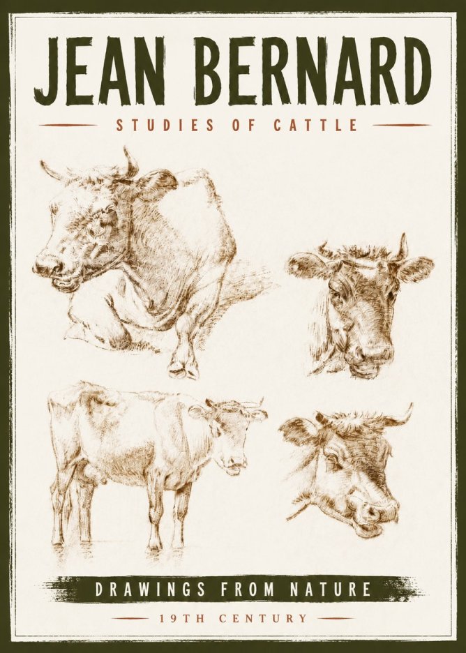 Jean Bernard Studies of Cattle II No6 - Plakát
