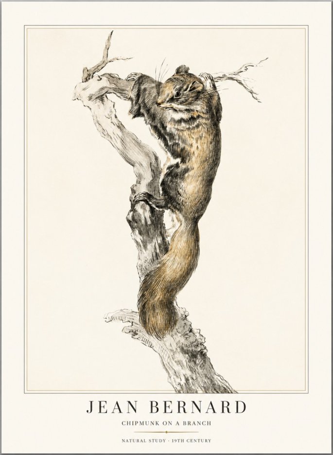 Jean Bernard Study of a Squirrel Climbing a Branch No2 - Plakát