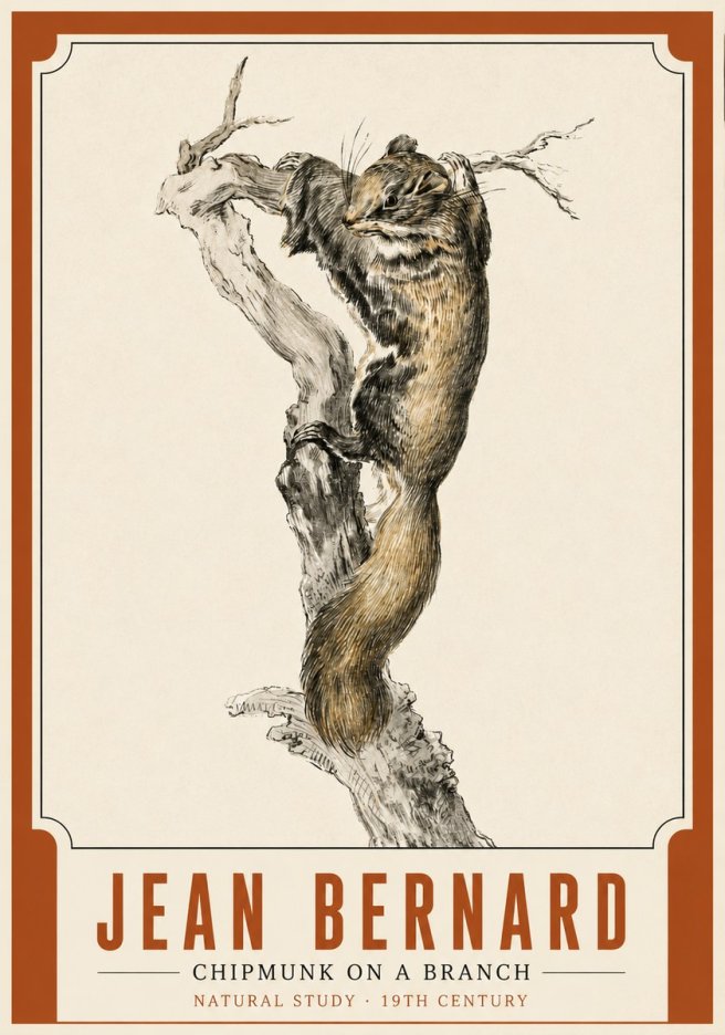 Jean Bernard Study of a Squirrel Climbing a Branch No4 - Plakát