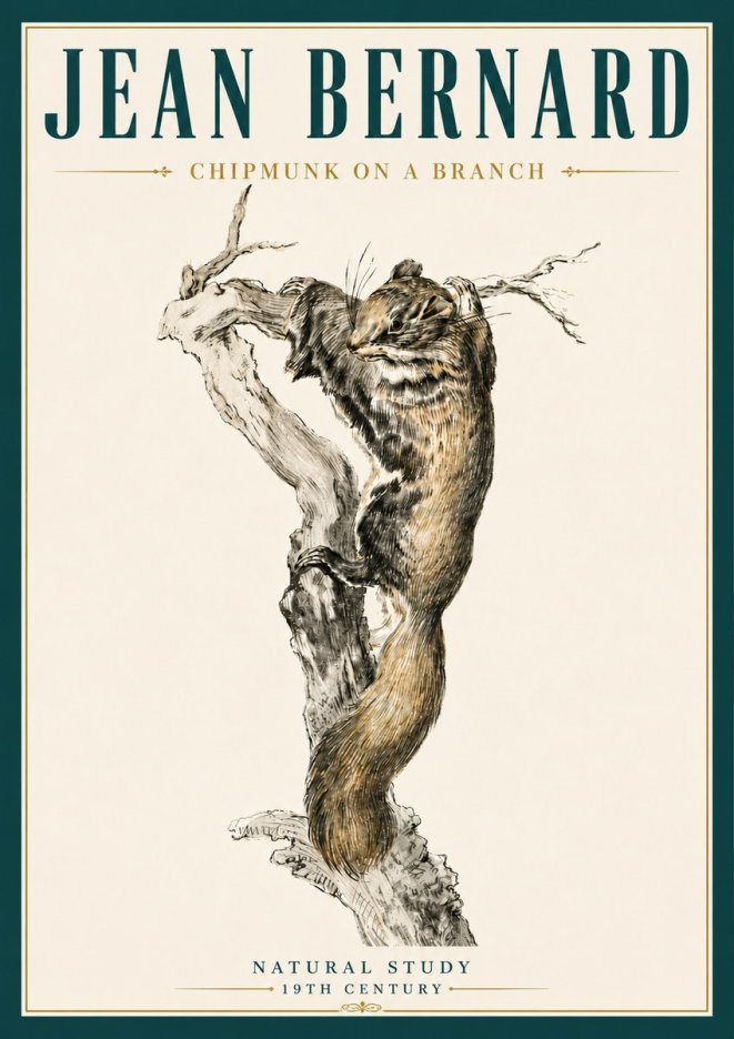 Jean Bernard Study of a Squirrel Climbing a Branch No6 - Plakát