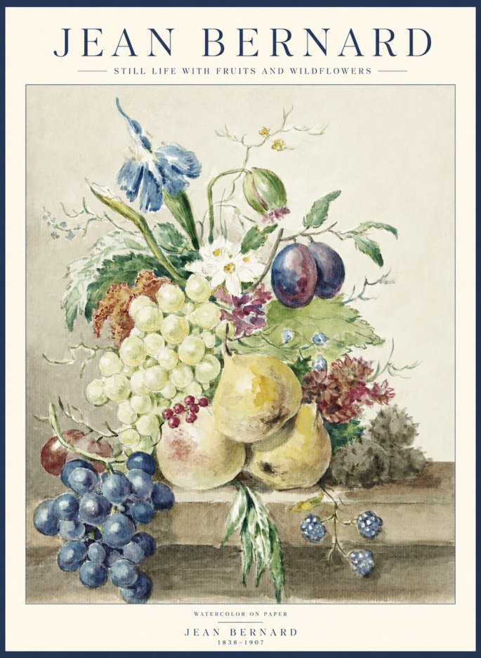 Jean Bernard Still Life with Fruits and Wildflowers No1 - Plakát