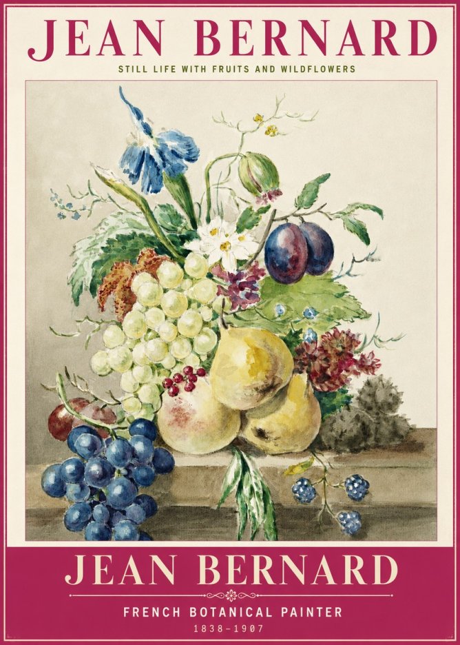 Jean Bernard Still Life with Fruits and Wildflowers No2 - Plakát