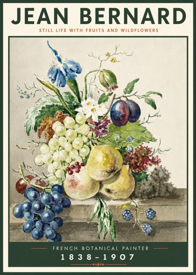 Jean Bernard Still Life with Fruits and Wildflowers No4 - Plakát