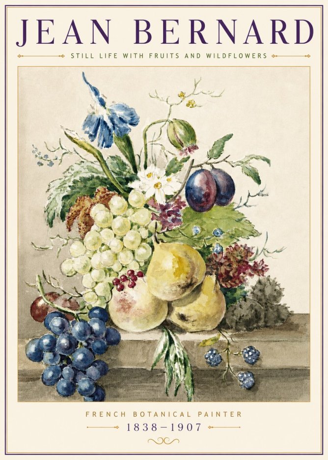 Jean Bernard Still Life with Fruits and Wildflowers No5 - Plakát