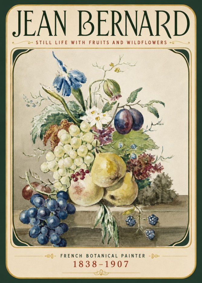 Jean Bernard Still Life with Fruits and Wildflowers No6 - Plakát