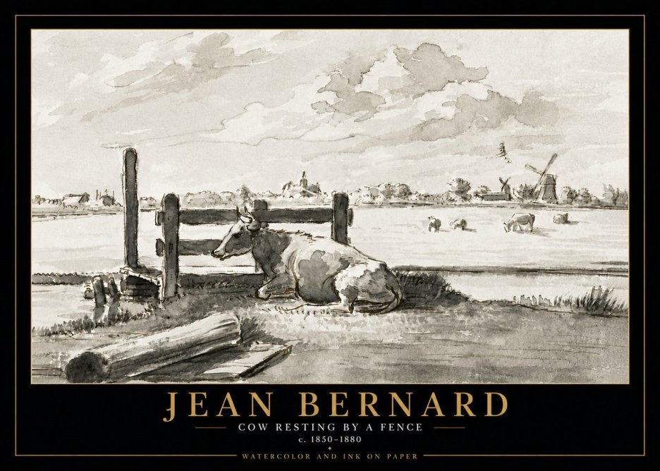 Jean Bernard Cow Resting by a Fence No5 - Plakát