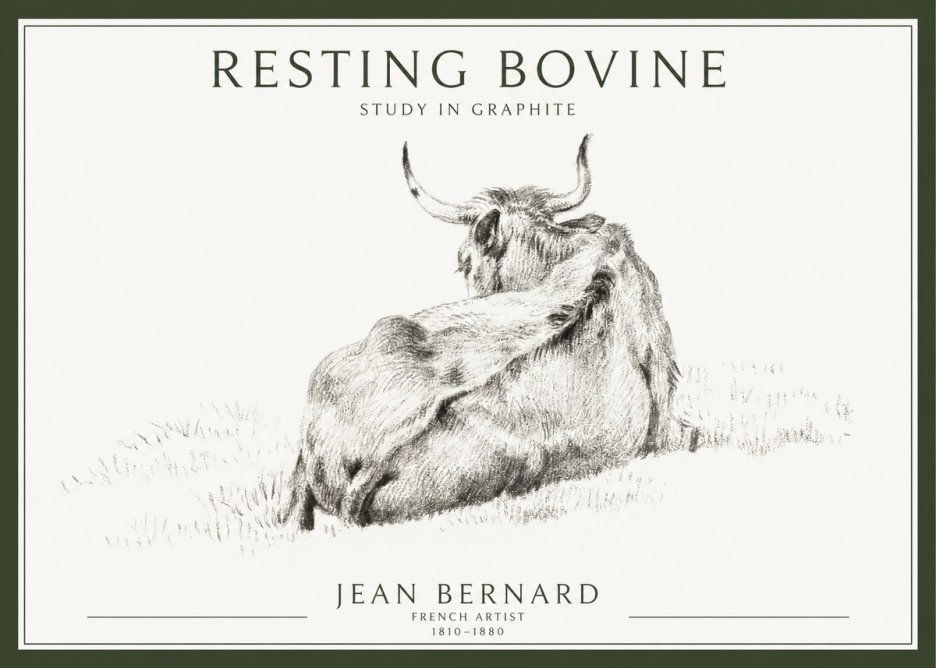 Jean Bernard Resting Bovine - Study in Graphite No1 - Plakát