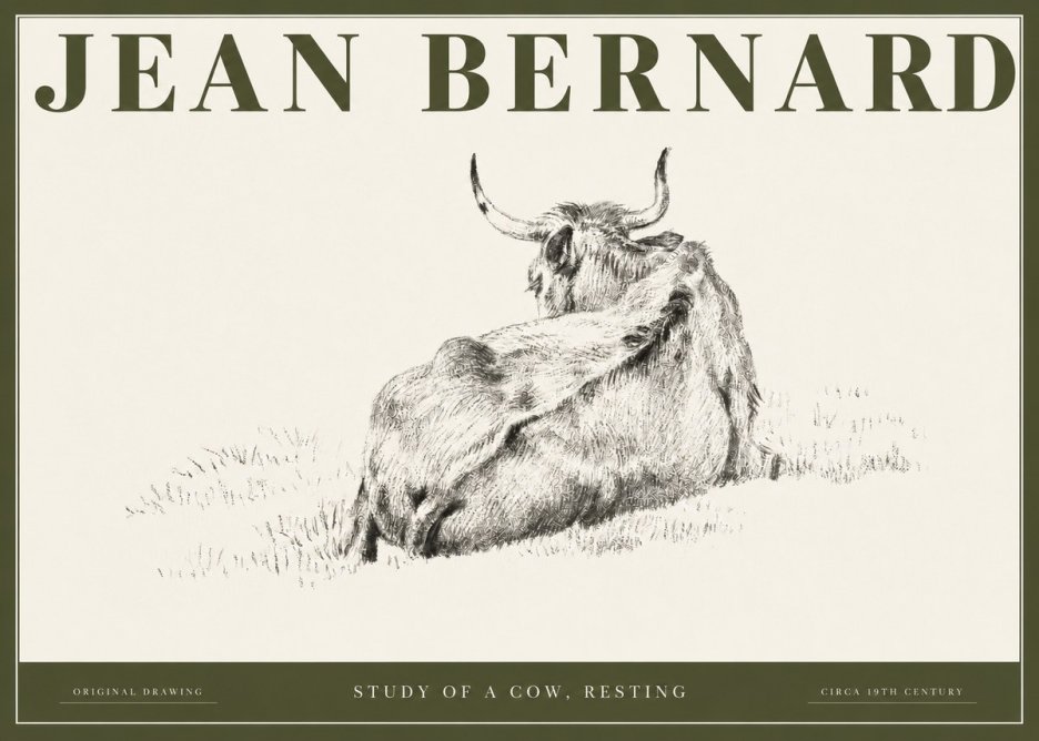 Jean Bernard Resting Bovine - Study in Graphite No3 - Plakát