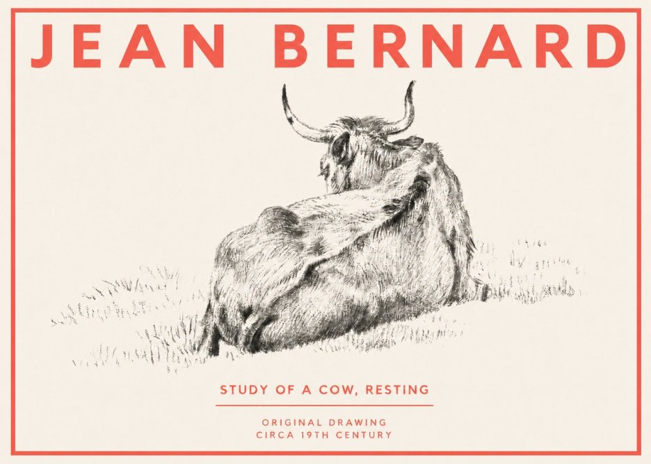 Jean Bernard Resting Bovine - Study in Graphite No4 - Plakát