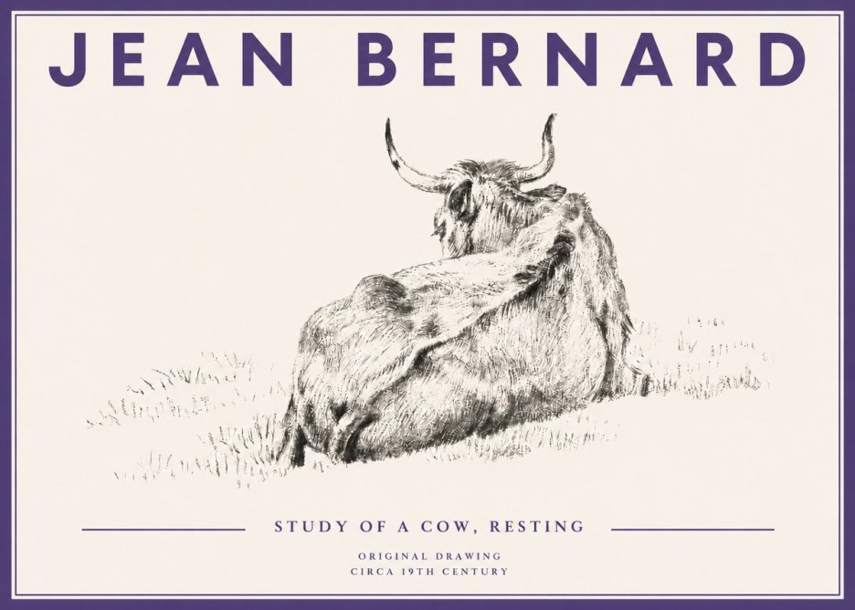 Jean Bernard Resting Bovine - Study in Graphite No5 - Plakát